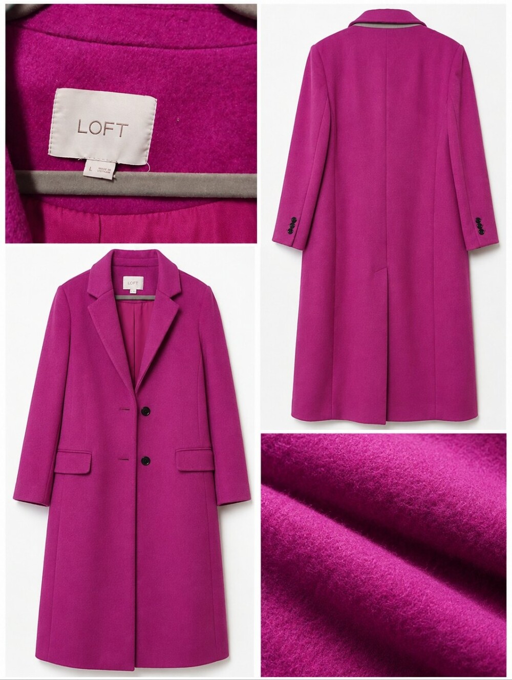LOFT Coat| Women's Magenta | Wool-Blend| Like New - Picture 4 of 8